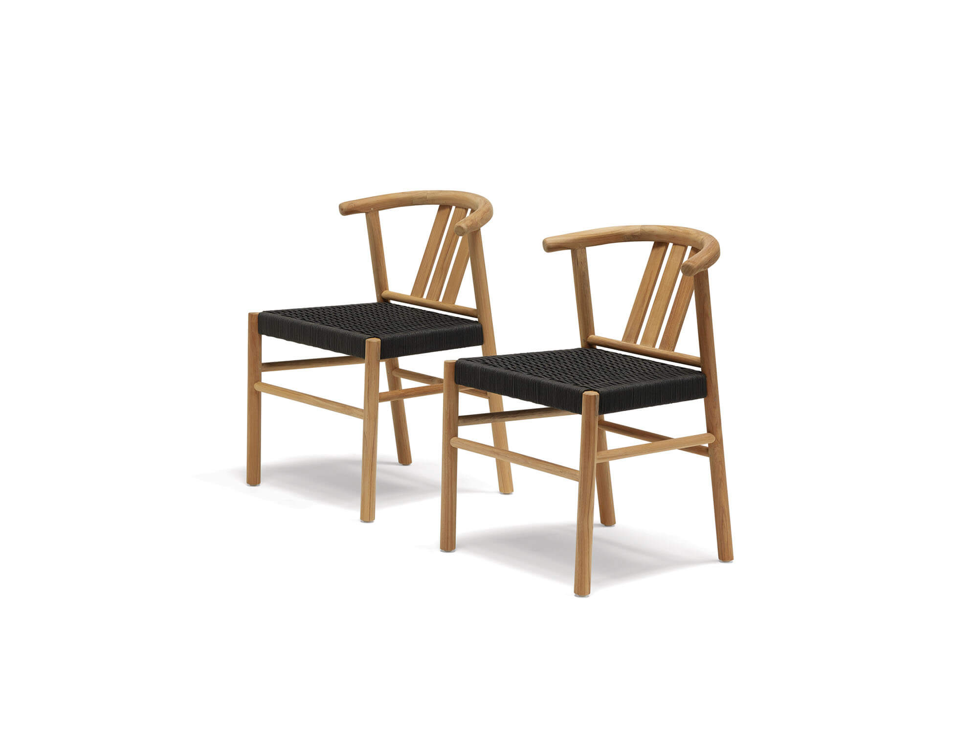 Front angle view of two outdoor dining chairs